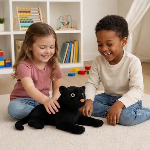 Image of Black Tiger Soft Toy for Kids | Plush Soft Toy for Baby Boys & Girls | Black Panther Stuffed Animal | Best Gift for Children | Black Color, 30 cm Length
