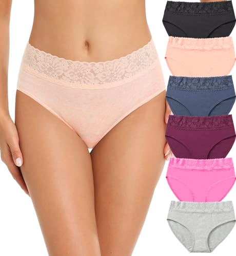Image of NICSY Womens Underwear Cotton Bikini Panties Lace Soft Hipster Panty Ladies Stretch Full Girls Briefs (Multicolor)