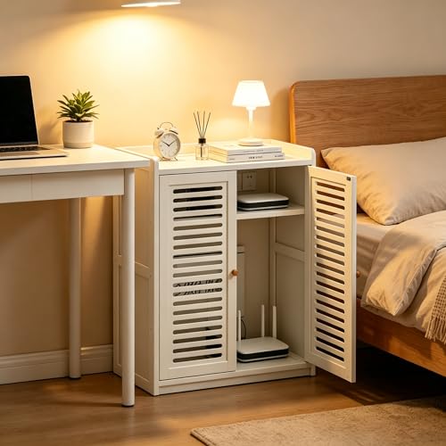 Image of Router Storage Cabinet with Adjustable Shelves,WiFi Router Box Hider,Multi-Functional Router Storage Box,for Living Room,Office,Small Household