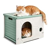 PETCUTE Caseta para Gatos de Plástico para Uso en Interiores y Exteriores,Apilable,Refugio para Gatos de Interior,Aislado,Resistente a la Intemperie,Resistente al Agua,Casa para Gato al Aire Libre