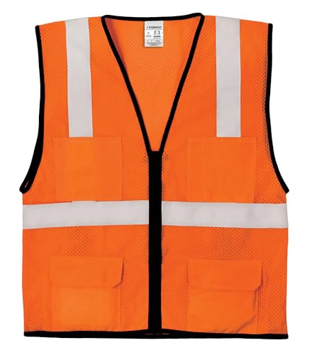 Kishigo Men's High Visibility Reflective 4 Pocket Hook and Loop Mesh Vest 1084, Polyester, ANSI 107 Type R/Class 22