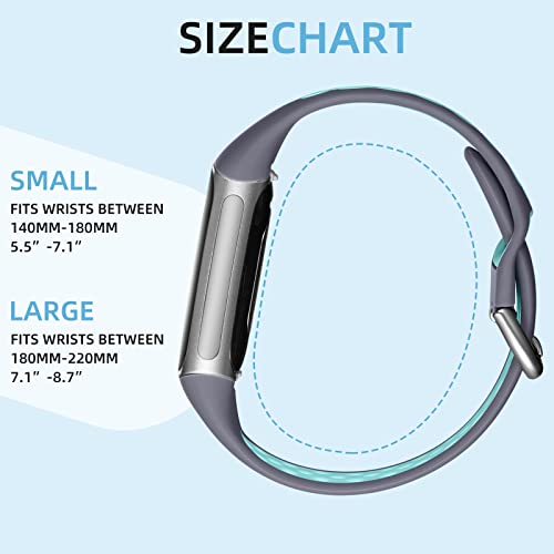 CeMiKa Silikon Armband Kompatibel Mit Fitbit Charge 5/6, Wasserdichtes Weiche Atmungsaktive Sportbänder, Klein Groß