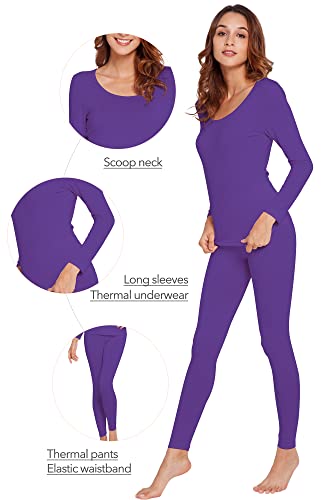 Wiwi Ultra Soft Bamboo Underwear For Women Thermal Long Johns Sets Lightweight Base Layer Top Pants Pajamas Set S-3X, Lilac, Large #TOP3
