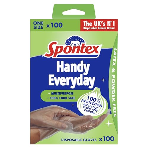 Spontex 100 Handy Multipurpose Disposable Gloves | One Size | 100% Food Safe