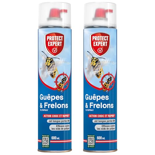 PROTECT EXPERT 2 Anti-Guêpes & Frelons - 2x600ml - Jet Longue Portée 6m - Efficace Sur Les Nids - Action Choc & Foudroyante - Fabriqué en France GUEP600NX2