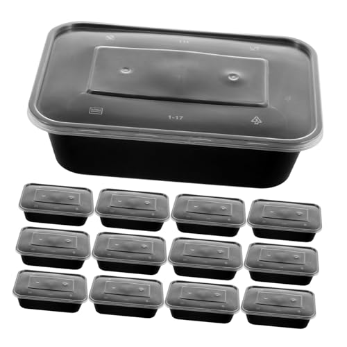 BAZEITFLOW 50個 黒色透明スタック可能長方形弁当箱 蓋付き厚手食事準備容器 漏れ防止食品保存ボックス 冷凍 電子レンジ対応