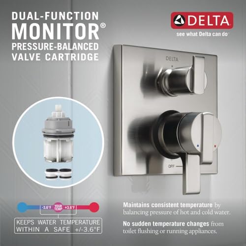 Image of Delta Modern Dual-Function Shower Handle Trim Kit with 3-Way Integrated Diverter, Polished Nickel Shower System Valve with Diverter, Polished Nickel T27867-PN (Valve Not Included)
