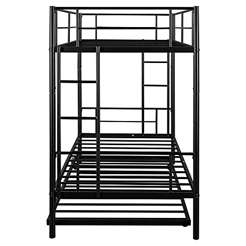Calabash Twin Over Twin Metal Bunk Bed With Trundle Heavy Duty Bunk Beds Frame With 2 Side Ladders Convertible Bunkbed With Safety Guard Rails,No Box Spring Needed (Black) #TOP6
