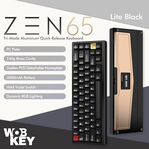 Image of KEEBMONKEY WOBKEY Zen 65 65% Quick Release Wireless Mechanical Keyboard with RGB, CNC Aluminum Case, Hot-Swappable, VIA Support, BT /2.4G /USB-C Gaming Keyboard for Mac /Windows (Lite Black)