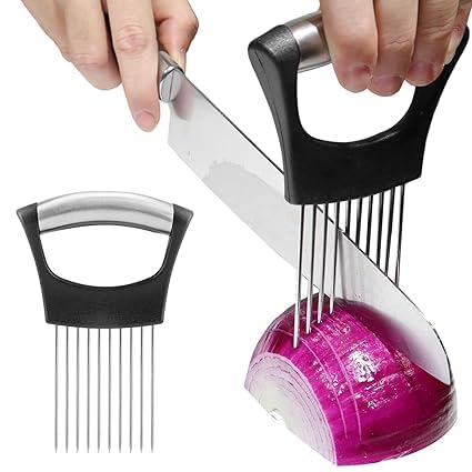 GIOGD Utensils Onion Holder Slicer Vegetable Tools Slicing Guide Vegetable Tomato Lemon Meat Holder Slicer Tools Cutter Stainless Steel Cutting Kitchen Gadget (Pack of 1)