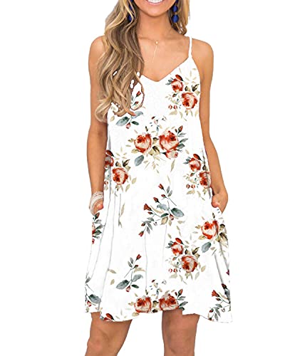 Image of Women's Summer Spaghetti Strap Casual Swing Tank Beach Cover Up Dress with Pockets