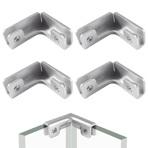 Lyeteung 4 Piezas 8mm Abrazadera de Vidrio, Aleación de Aluminio Abrazadera de Cristal, Ajustable Soporte para Estante de Cristal, Soporte Vidrio, para Vidrio de 3-7 mm de Grosor, Forma de L