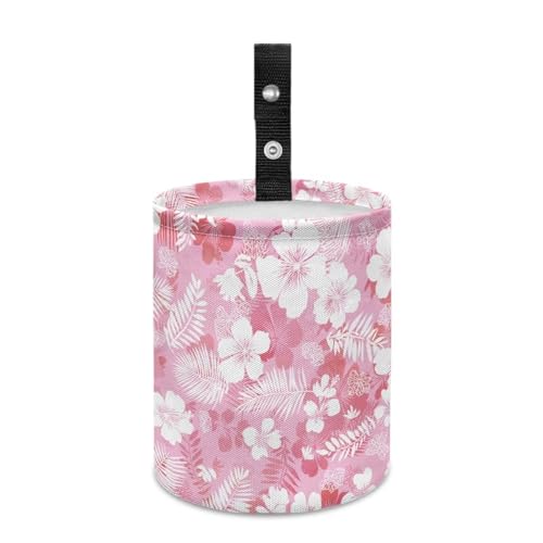 Image of Pink Tropical Flower Trash Can for Car Garbage Can for Back Seat Leak Proof with Adjustable Buttons Car Accessories for Women Interior