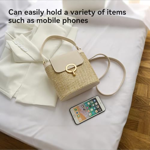 Small Straw Crossbody Bag, Women Cellphone Shoulder Bag Beach Bucket Handbag4