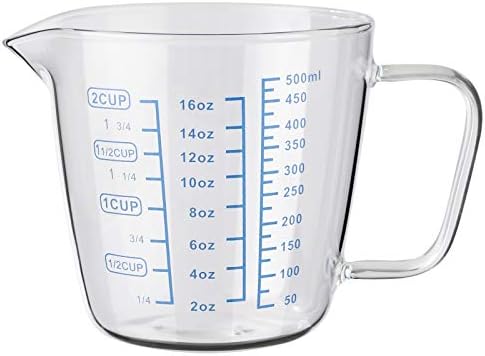iflower 500ML Glass Measuring Cup, Heat-Resistant Borosilicate Glass Graduated Beaker Mug with Handle for Milk, Wine, Hot or Cold Liquid, Microwave, Oven Safe