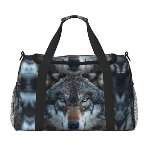 Bolsa de viaje grande Blue Eyes Wolf para tus escapadas de fin de semana y días de playa