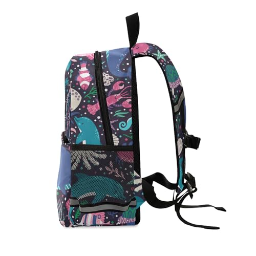 Toddler Backpack lightweight Preschool Sturdy Kindergarten Book Bag Chest Clip Daycare Bag for Travel, Toys Print Underwater Killer Whale Sea Turtle Shark Seaweed2