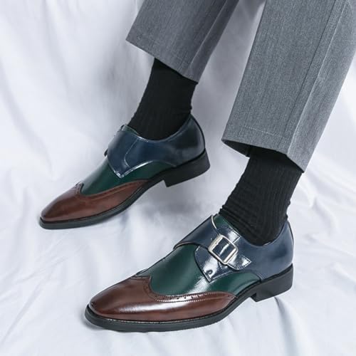 Men's Patchwork Leather Slip-On Brogues Oxford Shoes Fashion Wingtips Two Tone Monk Strap Chunky Heel Business Dress Loafer Round-Toe Lace up Low Top Formal Work Shoes3