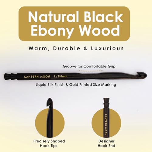 Image of Lantern Moon Radiance Ebony Wood Single Ended Crochet Hook Set - 6 Sizes G-L (4mm-8mm)
