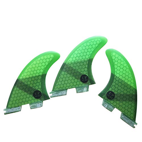 UP SURF Surfboard Tri Fin FCS2 M Size Fiberglass+Honeycomb G5/G7 Thruster Set (Grün G5)