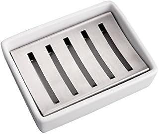 IMEEA® Soap Dish Holder Stainless Steel with Ceramic Seat for Bathroom Shower Riser Kitchen Organized