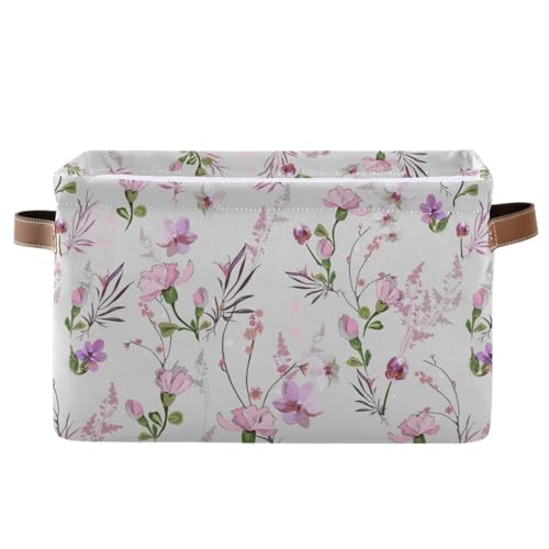 Genérico - 2 cestas de almacenamiento de flores, caja decorativa plegable con asas de piel para guardar ropa, juguetes, almacenamiento de libros