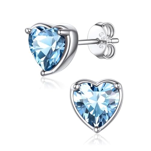FaithHeart 925 Sterling Silver Birthstone Earrings for Women, Dainty Heart/Princess Cut/Celtic Knot/Cross Birthstone Stud Earrings for Women Pure Silver Birthstone Jewelry Gifts for Mom Daug