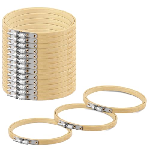 Image of TINDTOP Bamboo Embroidery Hoops, 16 Pieces 6 Inch Cross Stitch Frame | Embroidery Hoops Set for Embroidery and Cross Stitch Circle Ring