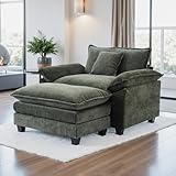 Gexpusm Oversized Accent Chair with Ottoman,Oversized Chaise Lounge Chair Indoor with Deep Seat,Reading Chair Comfy Chenille Sofa Couch Chair for Living Room Bedroom Modern Lounge Chair,Green