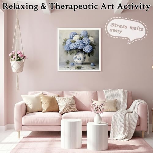 Image of HASTHIP DIY Diamond Painting Kit for Adult, Hydrangea Flower Vase Full Drill Diamond Art Canvas with Sparkling Resin Rhinestones, Craft Set for Adults, Unframed DIY Home Wall Decor Gift, 40x40cm
