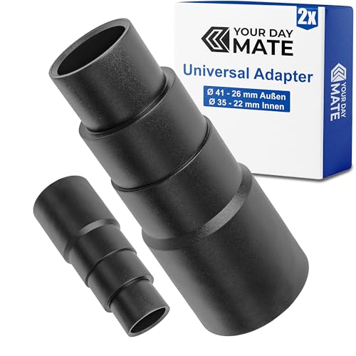 Universal Staubsauger Adapter, 2 Stück, Schwarz, kompatibel mit Bosch, Makita, Kärcher, uvm., 4-stufig mit Ø 41-26 mm Außen, Ø 35-22 mm Innen, Reduzierstück Schlauchadapter, Staubsaugeradapter
