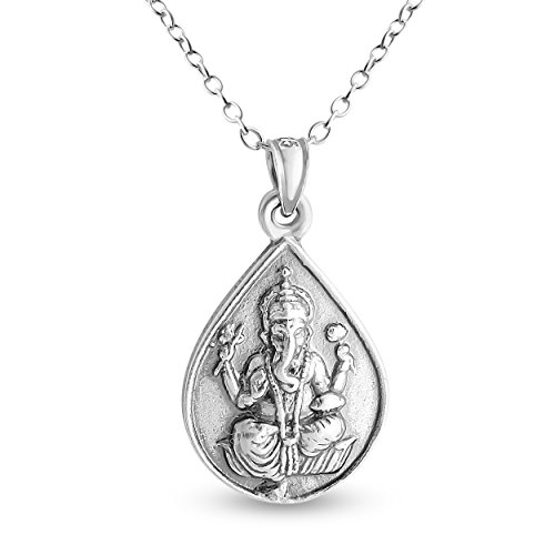 Pendant Necklace Ganesha Elephant God Teardrop Om Symbol Spiritual Hindu Religious 925 Sterling Silver