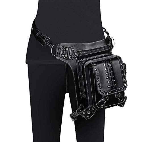 RajoNN Bolso Steampunk Bolso bandolera Messenger de Cuero PU Europeo y Americano para Hombre y Mujer Bolso de Cinturón de Equitación al aire libre Bolso Steampunk Unisex (Negro, Como se muestra)