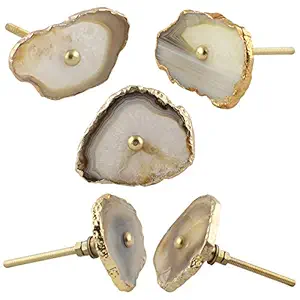 IndianShelf Handmade Stone Kitchen Knobs Cupboard Pulls Door Handles (Natural with Golden; 2 Inches) Pack of 8
