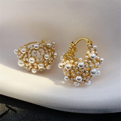 Kokoma Pearl Flower Hoop Earrings for Women Bohemian Statement Earrings Wedding Earrings Small Hoops Filligree Elegant Ear Jewelry4