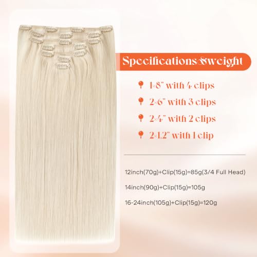 Image of Sunny Hair Clip in Hair Extensions Real Human Hair Platinum Blonde 14 Inch | Clip in Extensions Real Human Hair, Natural Blend and Soft Layers with Gentle Movement Designed for Evening Event 105g