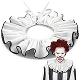 Newcotte Men Clown Collar Clown Neck Ruffle Collar Adult Adjustable Black White Jester Costume Halloween Cosplay Accessories(White with Black Edges)