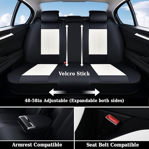 Image of Coverado Leather Seat Covers, Car Seat Covers Full Set, Waterproof Nappa Leather Car Seat Cover, Car Seat Protectors 5 Seats, Black & White Automotive Seat Covers Fit for Most Cars Trucks