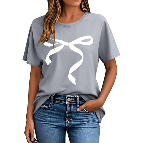 Women's Valentine's Day Short Sleeve Tops Summer Love Heart Print T Shirts Round Neck Casual Trendy Basic Tee Tunics