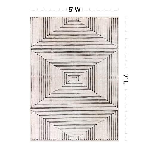 Rugshop Marbella Bohemian Stripes Washable Non Slip Area Rug 5' x 7' Beige