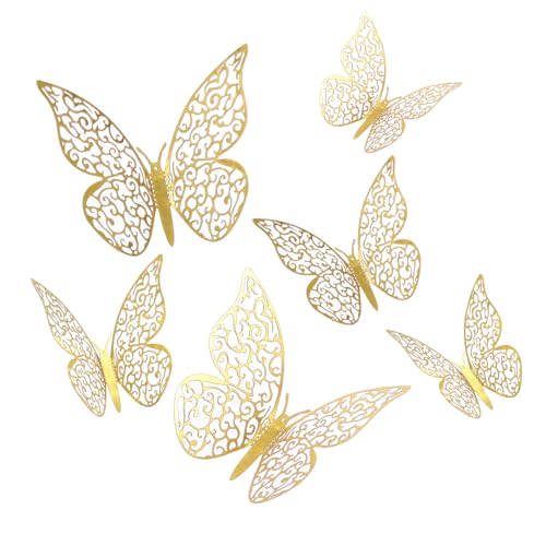 Set de 72 adhesivos de mariposas 3D para pared color dorado