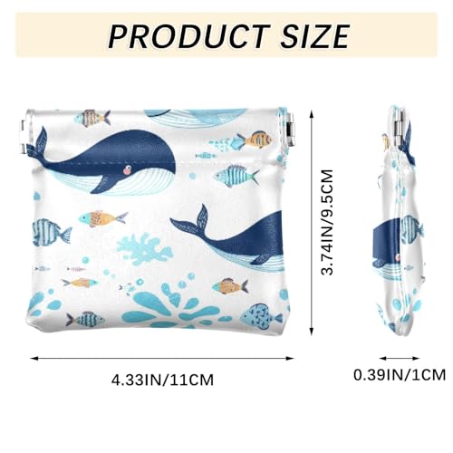 Cute Blue Whales Coin Purse Leather Pouch Change Purse, Squeeze Coin Pouch for Cards, Keys & Lipsticks, Unisex3