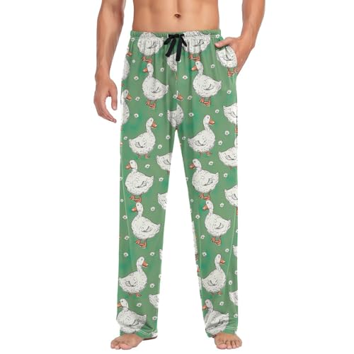 Men’s Cute Ducks Pajama Pants with Pockets, Comfortable Lounge Sleep Bottoms#3973