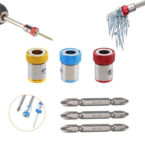 Image of 3 pieces of reinforced magnetic screw ring clamp, equipped with a set of 3 screws, compatible with 1 /4 inch 6.35mm hexagonal screwdriver and electric drill bit universal screwdriver head magnetic ring