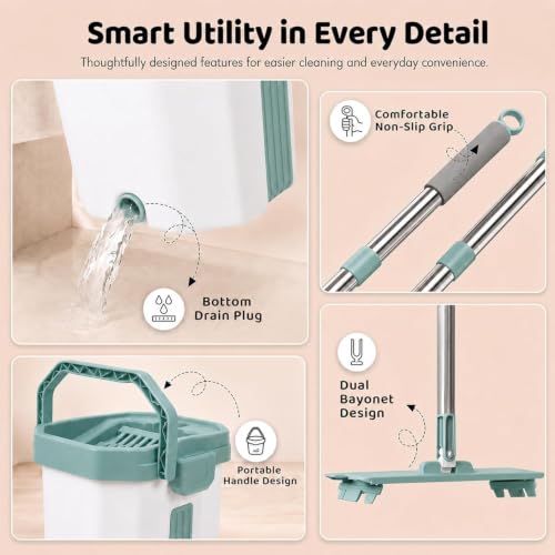 Image of UPC 360 Rotating Microfiber mop for Floor Cleaning Flat Mop for Home Cleaning Floor| Hands-Free Squeeze & Wash FlatMop System for Home - Green White