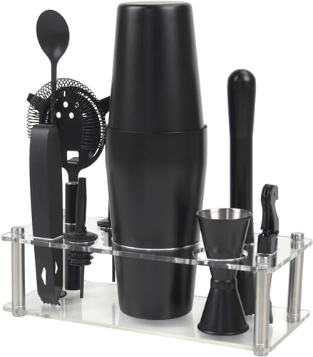 VG Cocktail Shaker Set Boston Bartender Kit with Stand, Stainless Steel Bar Set, Mixology Bartender Kit for Drink Mixing (Matte Black)