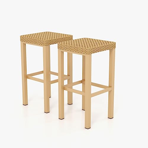 Grand patio 2 Piece Outdoor Tropical Paradise Tiki Bars Stools, Phuket Islander Tiki Bar 2 Stools for Garden Patio, Natural