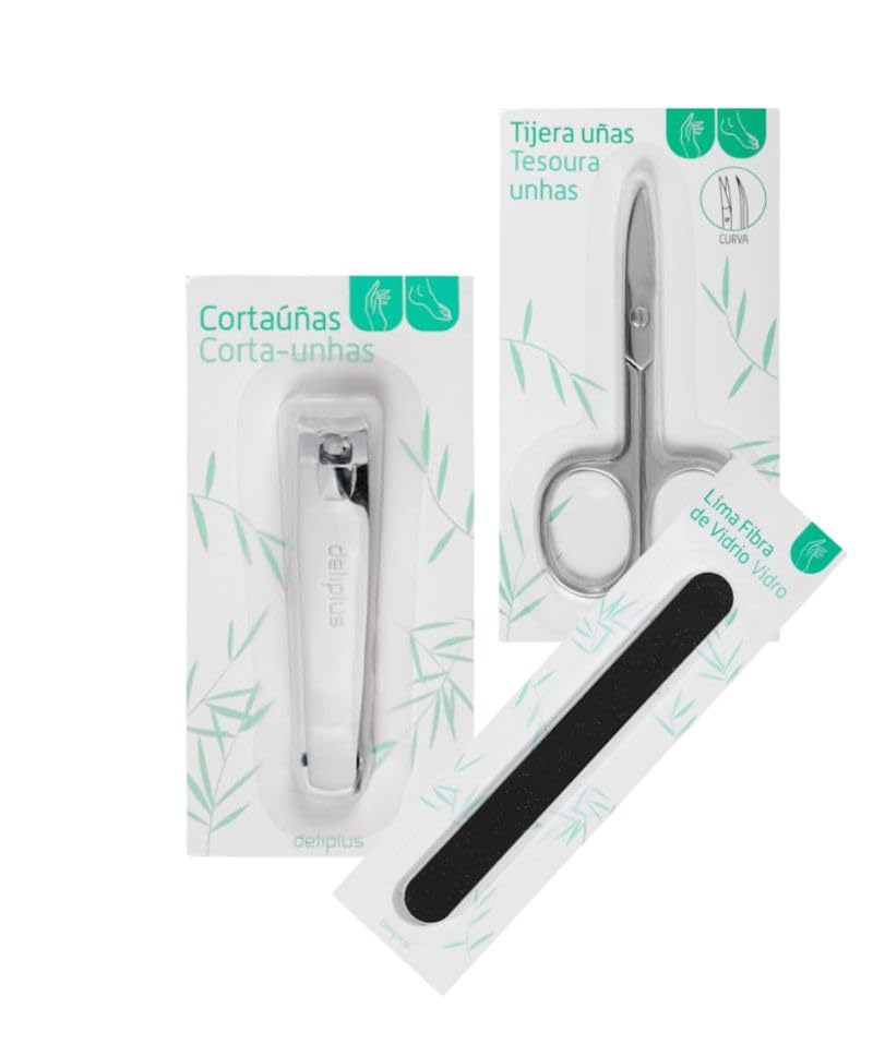 Dliplus Set de Manicura y Pedicura, Cortaúñas para Manos y Pies, Tijera de Uñas Curva, Lima de Fibra de Vidrio, Kit de 3 Piezas