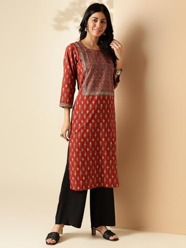 Image of Vbuyz Women's Floral Printed Straight Cotton Special wear Kurtas for Women | Cotton Kurtas for Women | A-Line Kurtas Kurtis | Designer Kurta | Kurtas for Women | Printed Kurtas