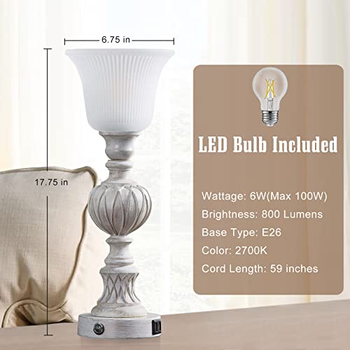 Luvkczc Touch Lamps For Living Room Set Of 2, 3-Way Bedside Lamps With Glass Lampshade For Bedroom Living Room Farmhouse Office, Rustic Resin Classic Table Lamps Washed White #TOP2